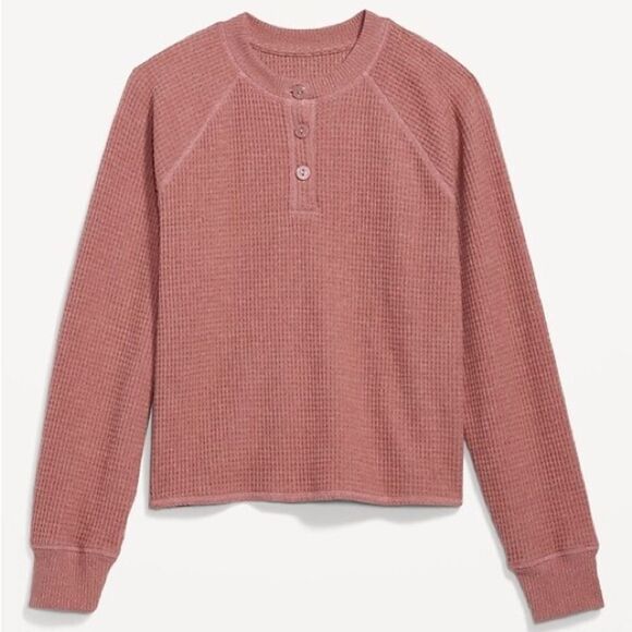 OLD NAVY crew henley waffle knit long Long Sleeve Thermal top shirt mauve Small - Picture 1 of 9